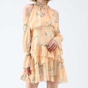Chic Wish Gardenia Impress Cold Shoulder Chiffon Dress